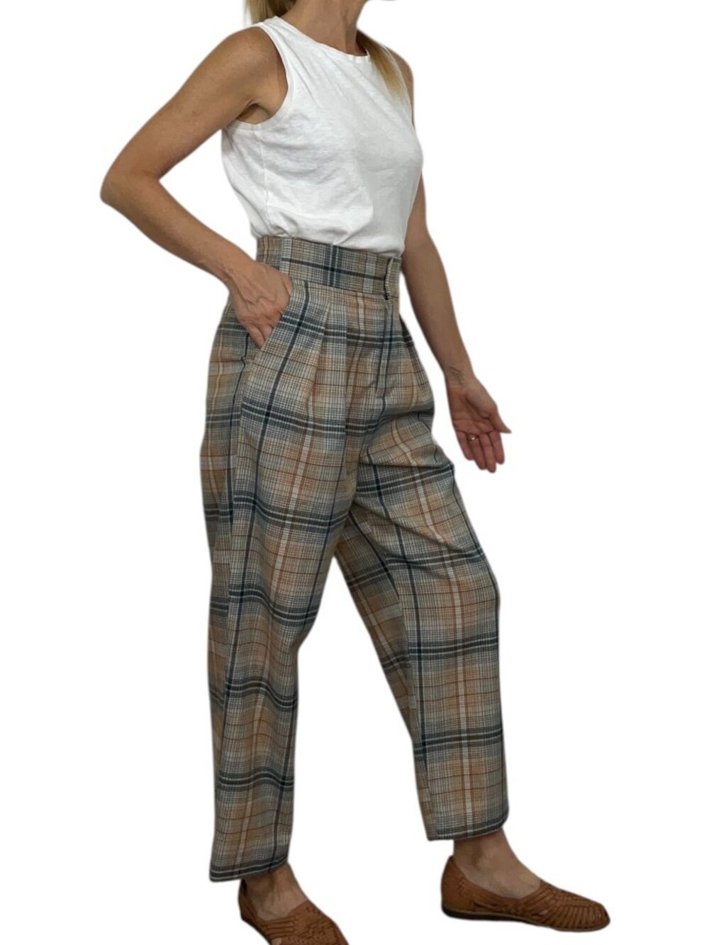 Urban Outfitters Plaid Pleated Front Trouser Pants S High Rise Academia - Picture 5 of 16